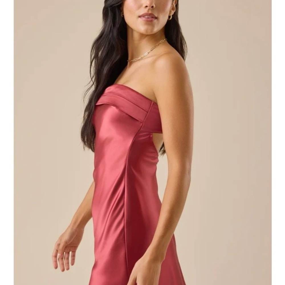 Altar'd State Strapless Satin Dress in Deep Red